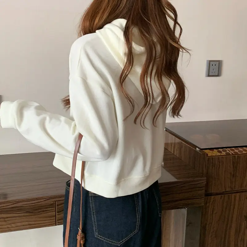 Women Blue Hooded Pullover Sweater Spring Autumn Wear