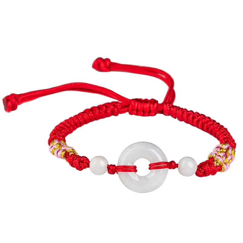 Peach Blossom Jade Ring Handwoven Bracelet Adjustable Women - Image 13