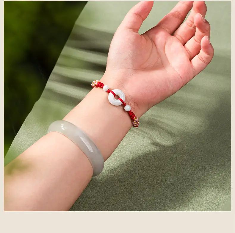 Peach Blossom Jade Ring Handwoven Bracelet Adjustable Women — feature 4