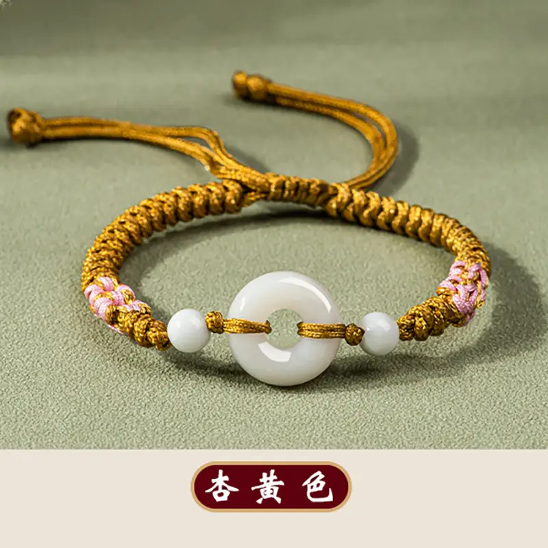 Peach Blossom Jade Ring Handwoven Bracelet Adjustable Women - Image 4