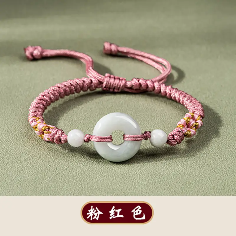Peach Blossom Jade Ring Handwoven Bracelet Adjustable Women - Image 6