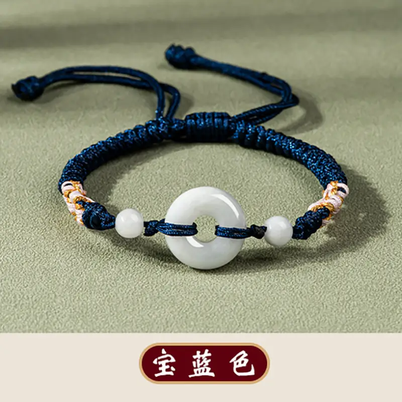 Peach Blossom Jade Ring Handwoven Bracelet Adjustable Women - Image 7