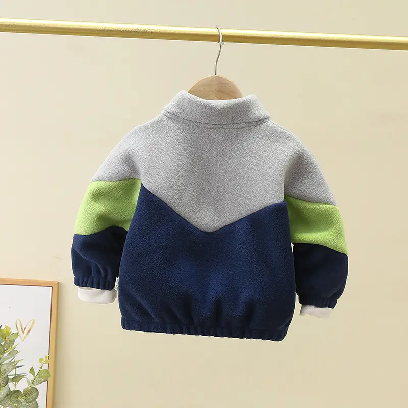 Boys' 2024 Polar Fleece Jacket Set Color Matching Warm Tops - Image 4