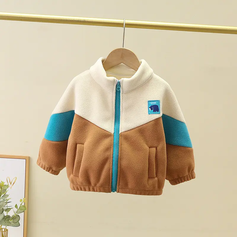 Boys' 2024 Polar Fleece Jacket Set Color Matching Warm Tops - Image 2