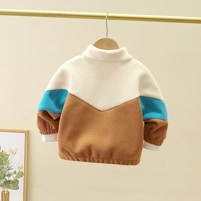 Boys' 2024 Polar Fleece Jacket Set Color Matching Warm Tops - Image 5