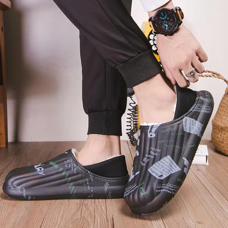 Winter Warm Velvet Slippers for Men Grey - Image 4