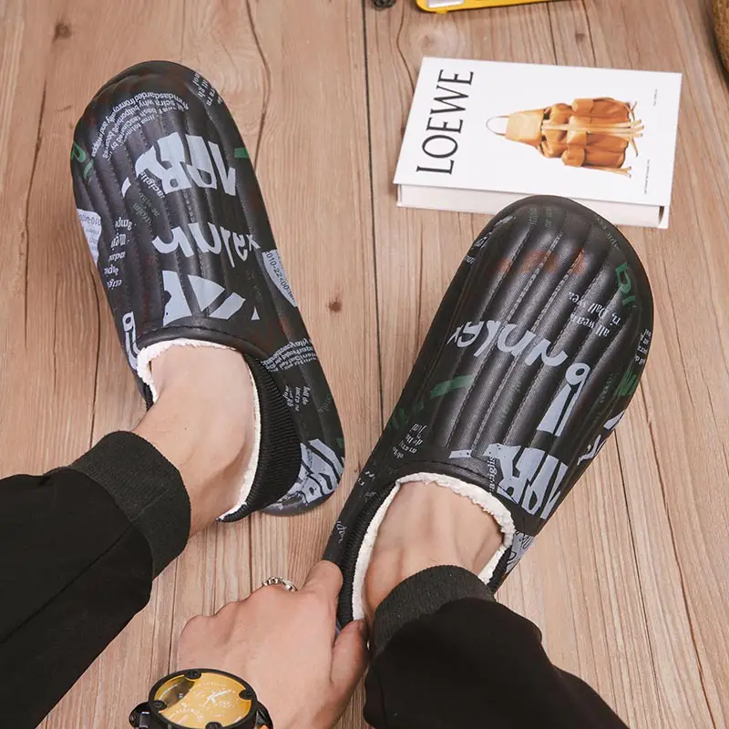 Winter Warm Velvet Slippers for Men Grey - Image 5