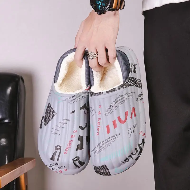 Winter Warm Velvet Slippers for Men Grey - Image 6