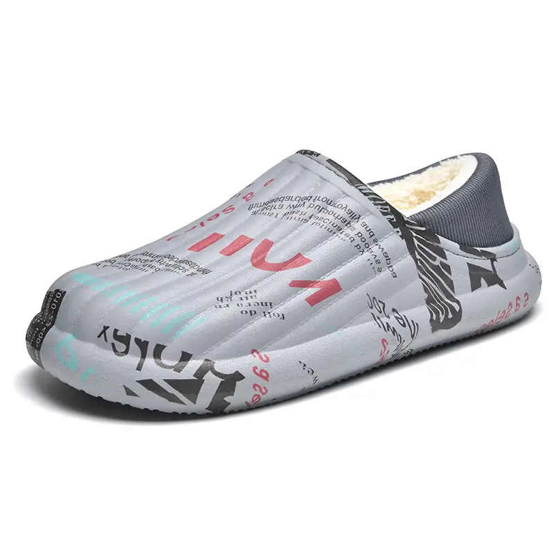 Winter Warm Velvet Slippers for Men Grey - Image 2