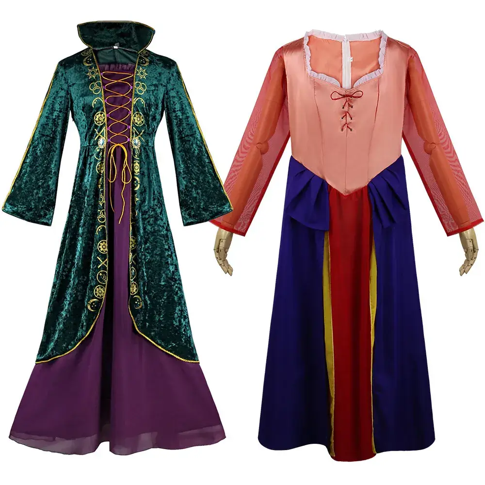 Halloween Medieval Winifred Cosplay Dress Green Purple - Image 6