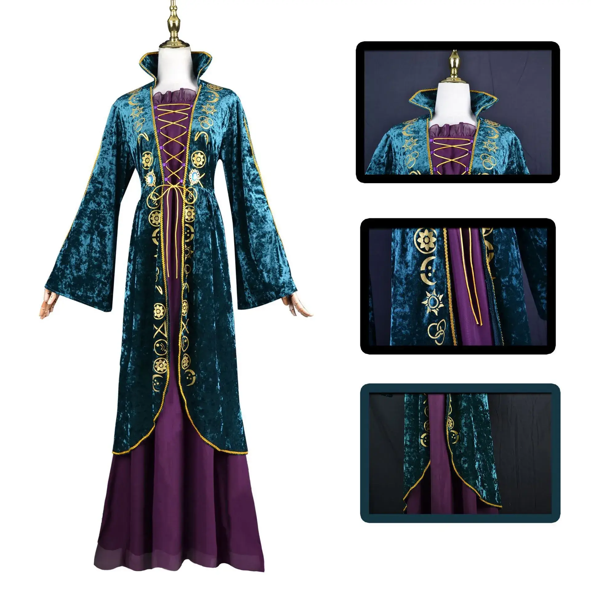 Halloween Medieval Winifred Cosplay Dress Green Purple - Image 7