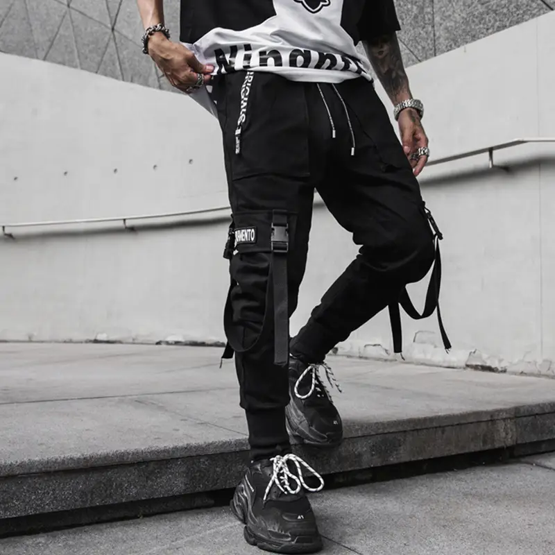 Men's Black Functional Crane Pants with Old Pocket Design
