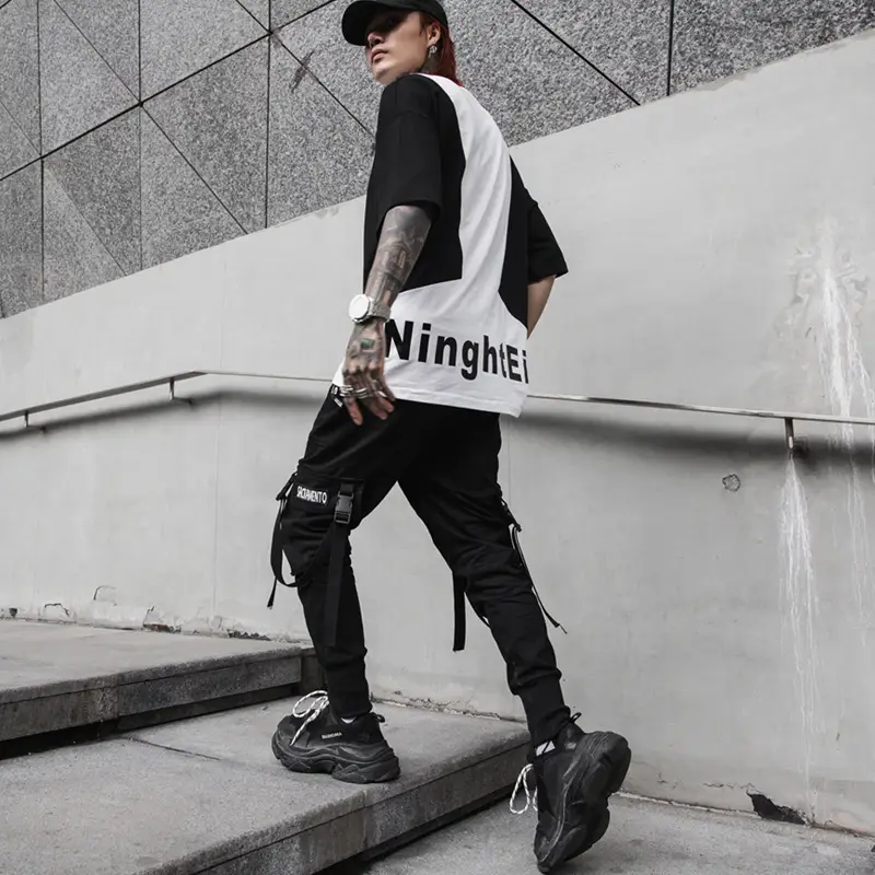 Men's Black Functional Crane Pants with Old Pocket Design