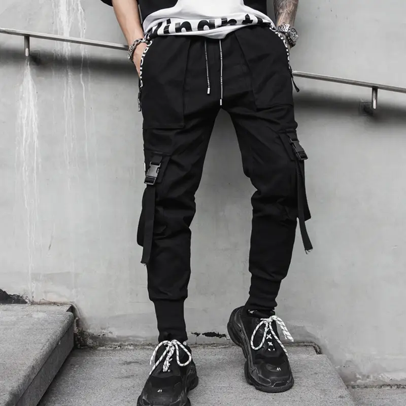 Men's Black Functional Crane Pants with Old Pocket Design
