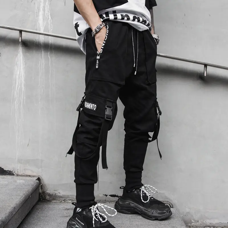 Men's Black Functional Crane Pants with Old Pocket Design — feature 1