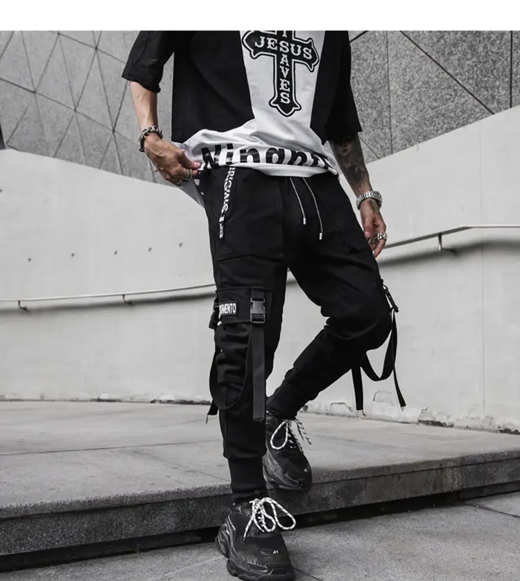 Men's Black Functional Crane Pants with Old Pocket Design — feature 3
