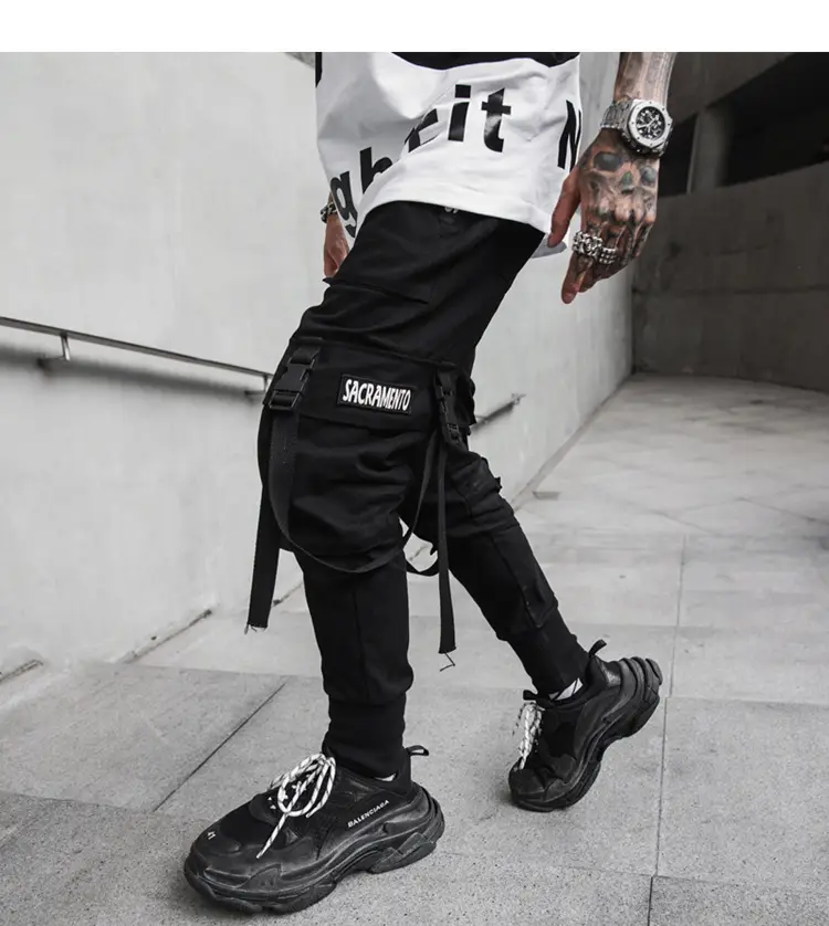 Men's Black Functional Crane Pants with Old Pocket Design — feature 5