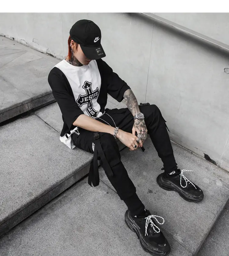 Men's Black Functional Crane Pants with Old Pocket Design — feature 7