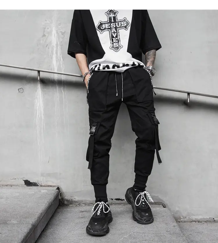Men's Black Functional Crane Pants with Old Pocket Design — feature 8