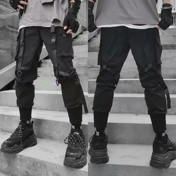 Men's Black Functional Crane Pants with Old Pocket Design