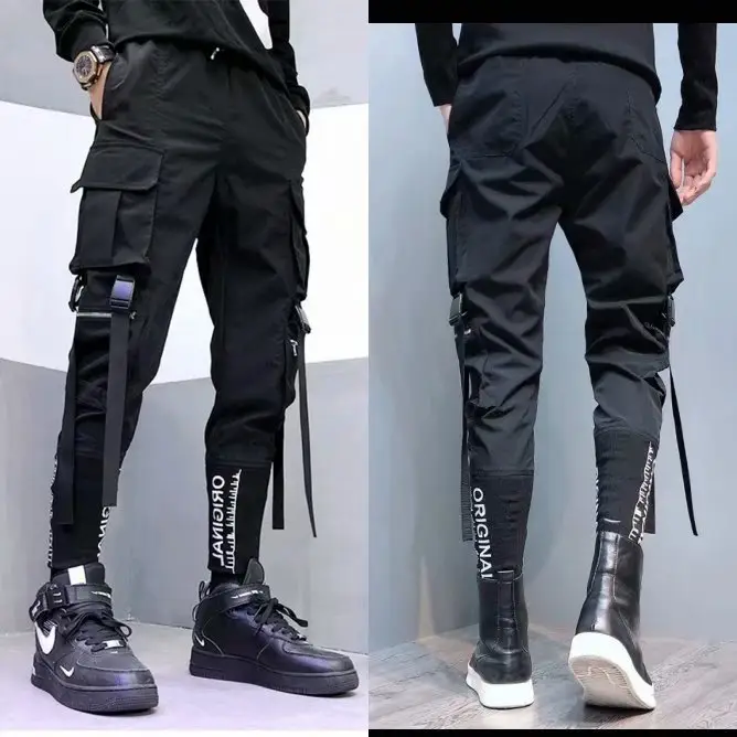 Men's Black Functional Crane Pants with Old Pocket Design
