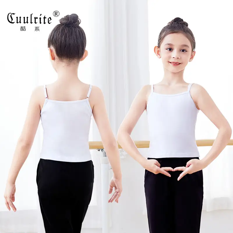 Girls White Camisole Dance Top with Adjustable Straps - Image 5