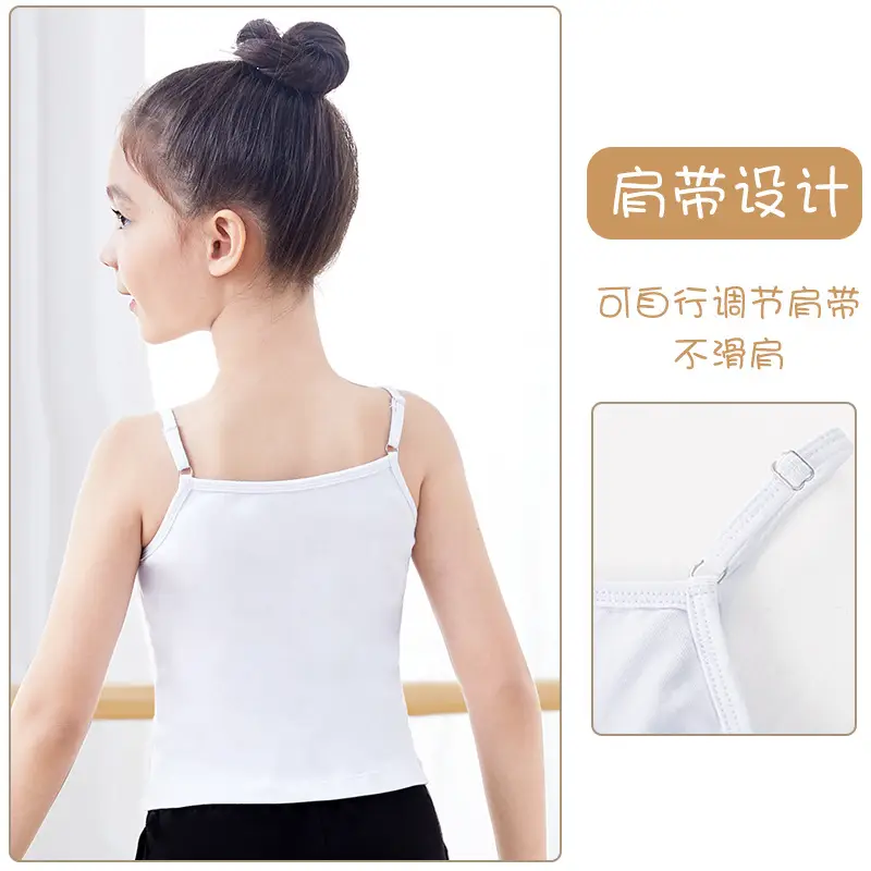 Girls White Camisole Dance Top with Adjustable Straps - Image 6