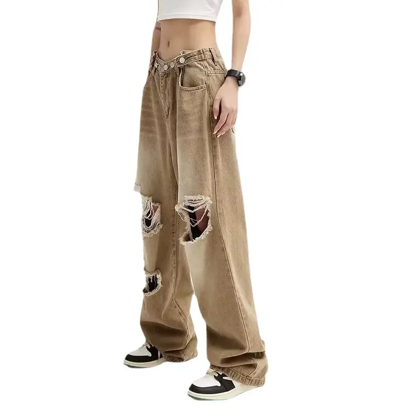 Plus Size Distressed Jeans Women High Street Wide Leg Pants - Image 7