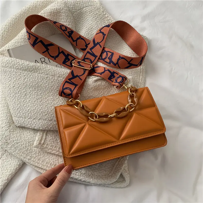 Women's Tan Crossbody Bag with Orange Strap - Image 4