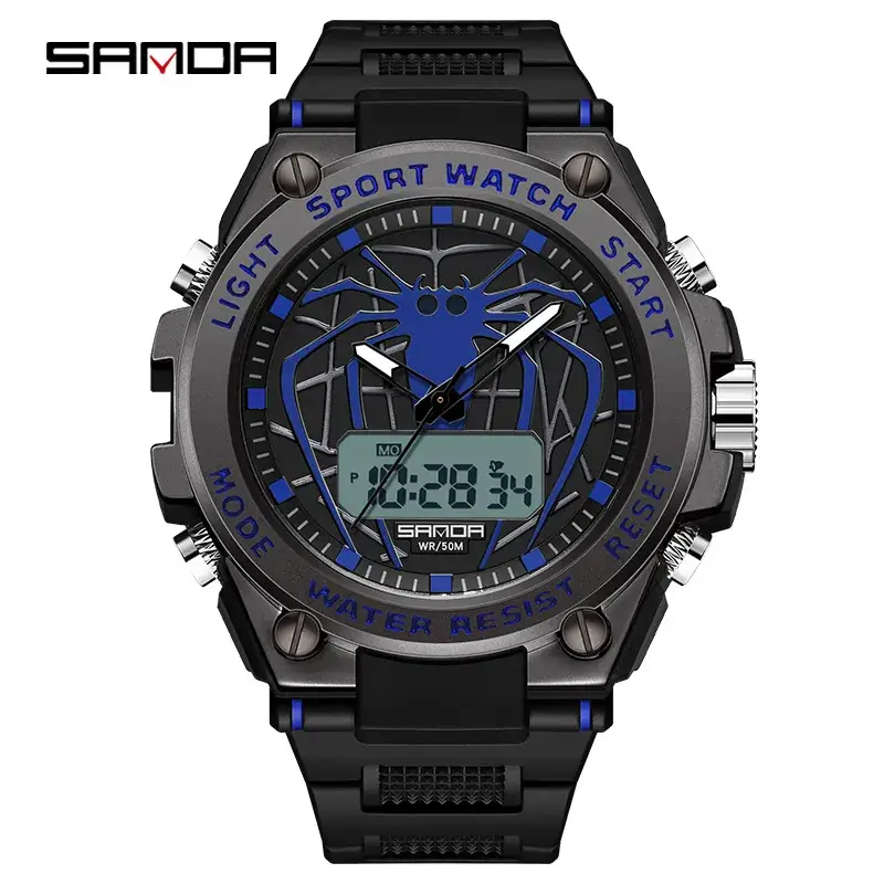 Sanda Waterproof Spider LED Sports Watch for Men - Image 3