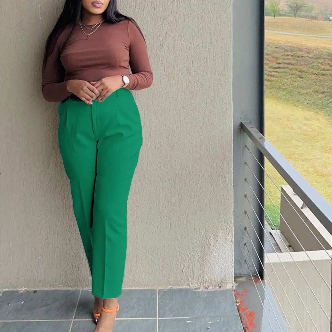 High Waist Yellow Skinny Pants with Brown Top