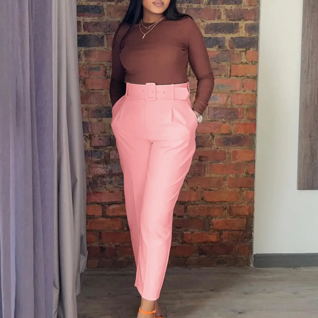 High Waist Yellow Skinny Pants with Brown Top