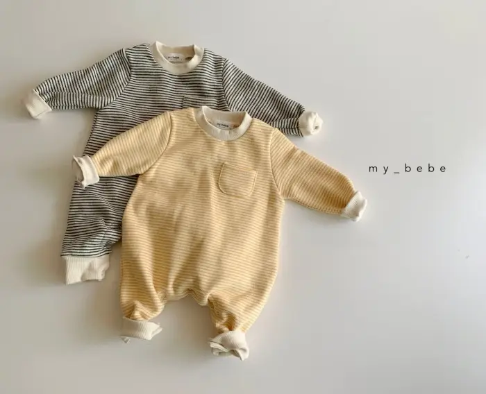 Baby Striped Fleece Lined Jumpsuit Winter Set — feature 1