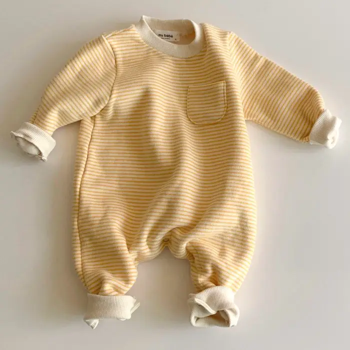 Baby Striped Fleece Lined Jumpsuit Winter Set — feature 2