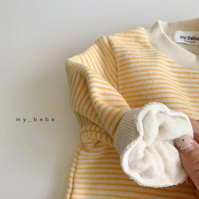 Baby Striped Fleece Lined Jumpsuit Winter Set — feature 3