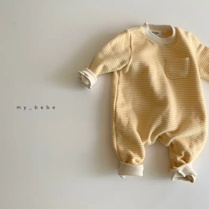 Baby Striped Fleece Lined Jumpsuit Winter Set — feature 4