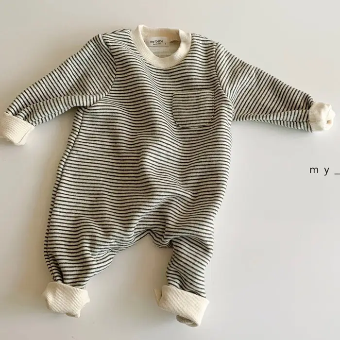 Baby Striped Fleece Lined Jumpsuit Winter Set — feature 6