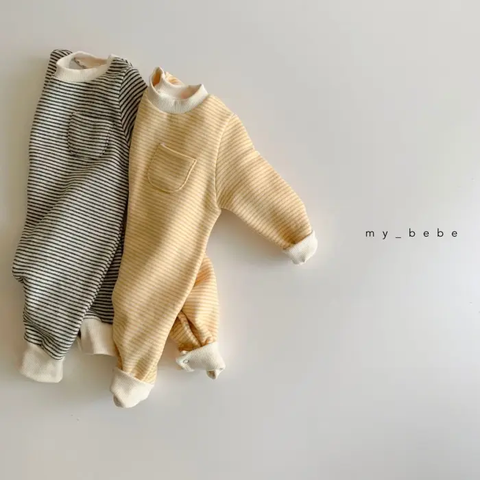 Baby Striped Fleece Lined Jumpsuit Winter Set — feature 8