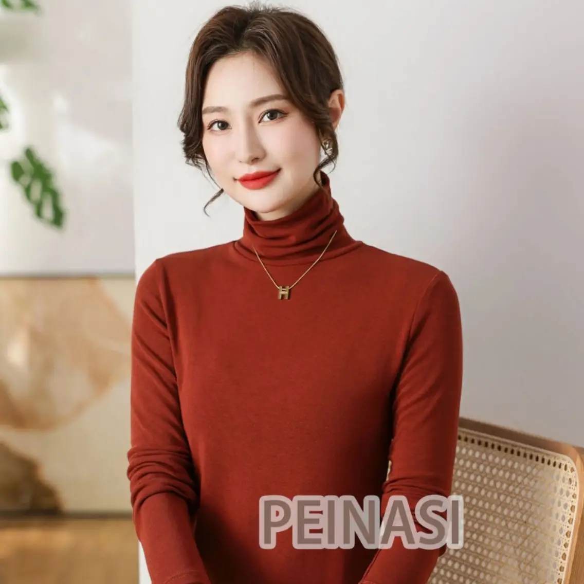 Women's Thickened High Collar Cashmere Shirt Brown - Image 22