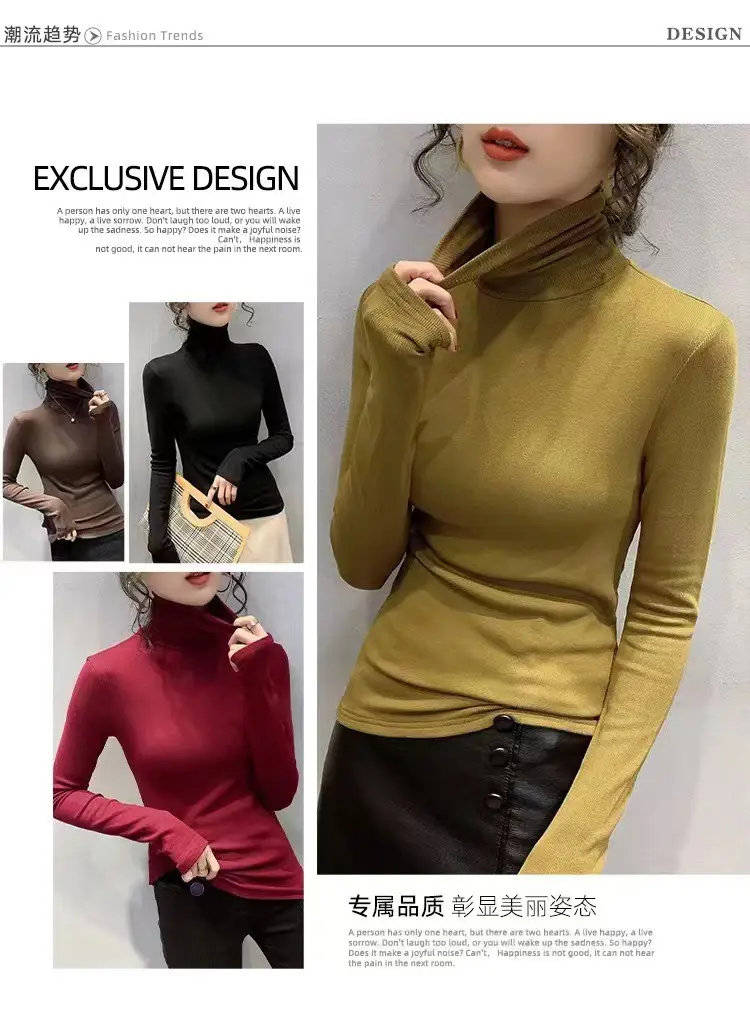 Women's Thickened High Collar Cashmere Shirt Brown — feature 10