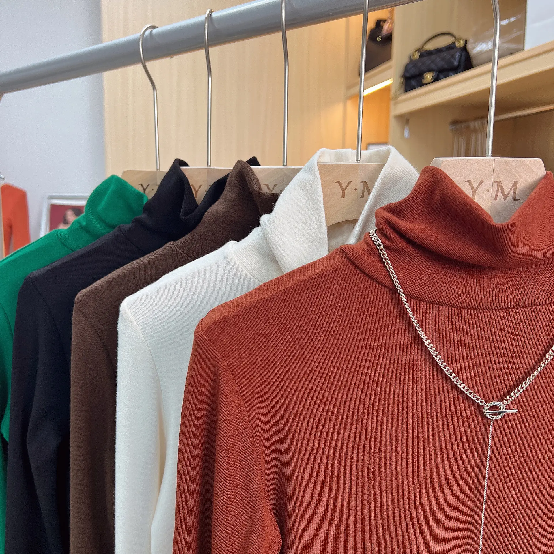 Women's Thickened High Collar Cashmere Shirt Brown — feature 15