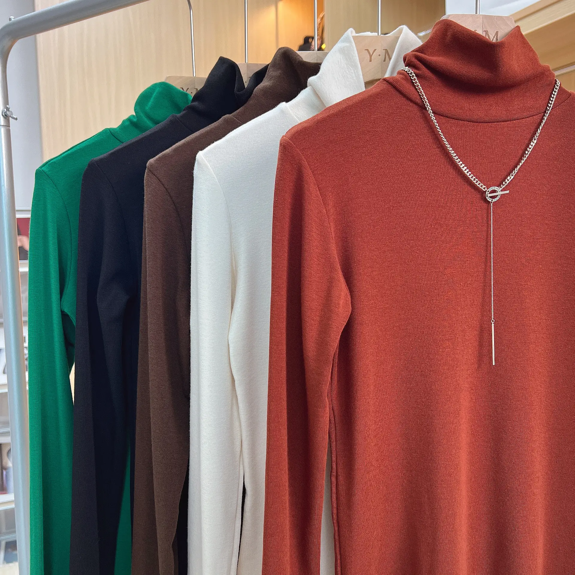 Women's Thickened High Collar Cashmere Shirt Brown — feature 16