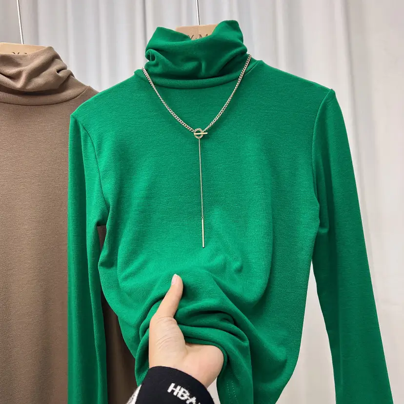 Women's Thickened High Collar Cashmere Shirt Brown — feature 19