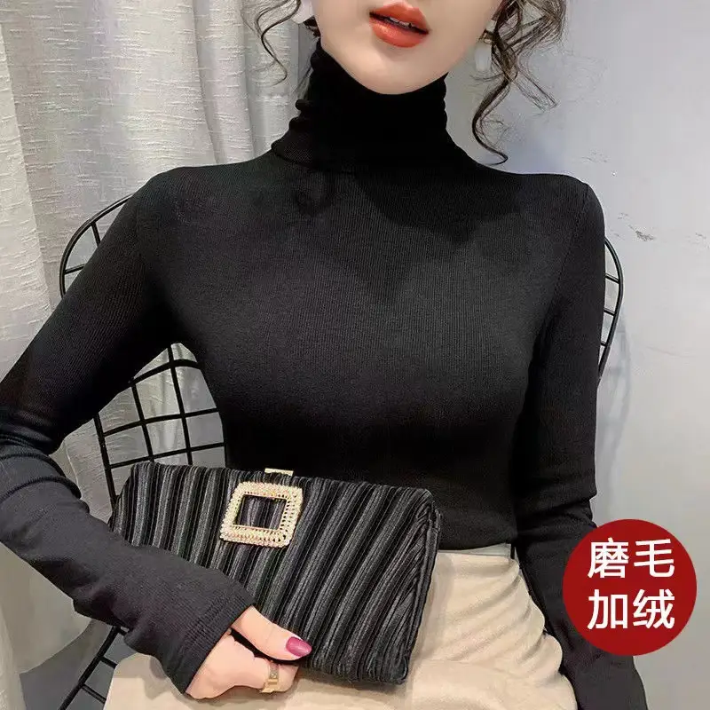 Women's Thickened High Collar Cashmere Shirt Brown — feature 25