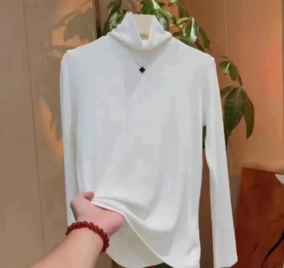 Women's Thickened High Collar Cashmere Shirt Brown - Image 11
