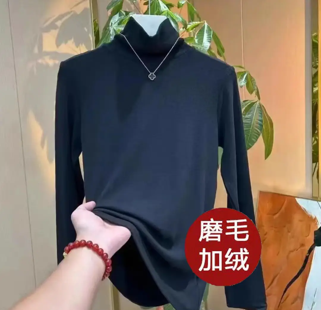 Women's Thickened High Collar Cashmere Shirt Brown - Image 12