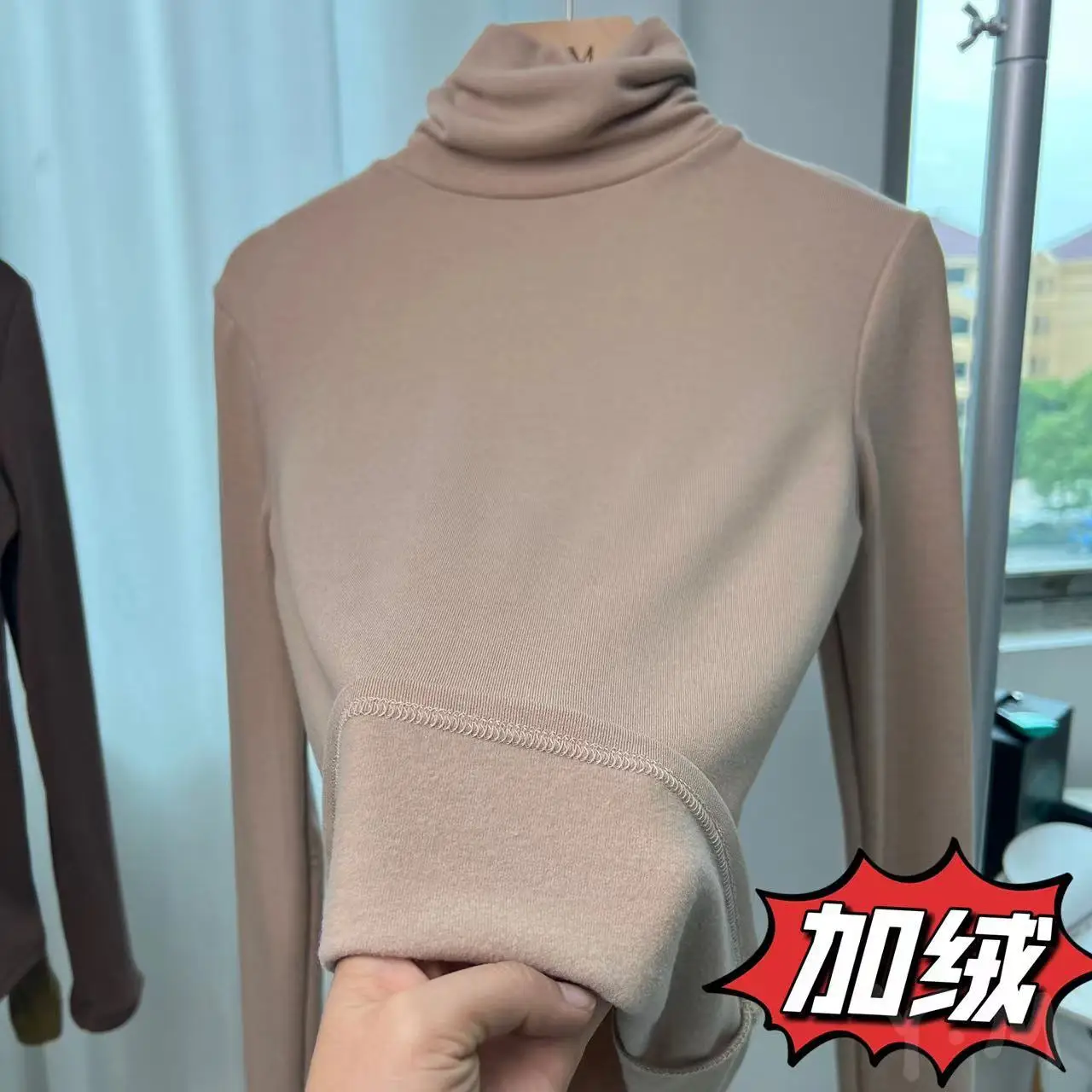 Women's Thickened High Collar Cashmere Shirt Brown - Image 13