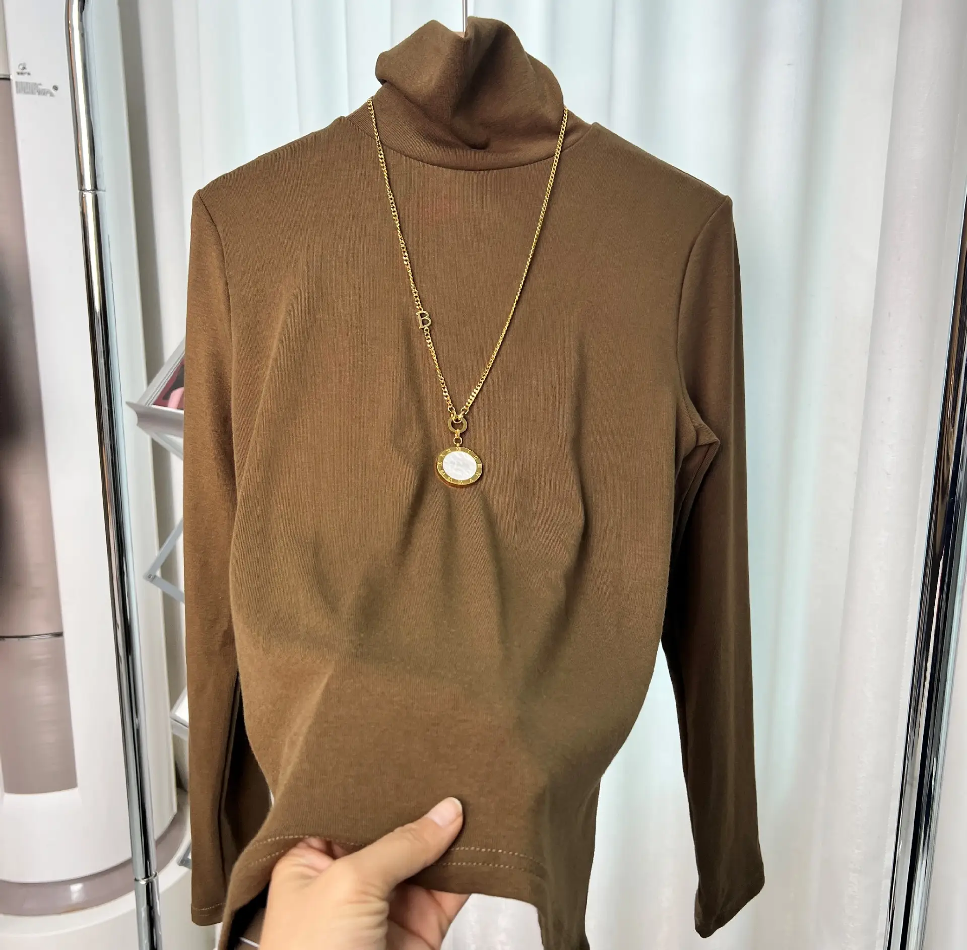 Women's Thickened High Collar Cashmere Shirt Brown - Image 3