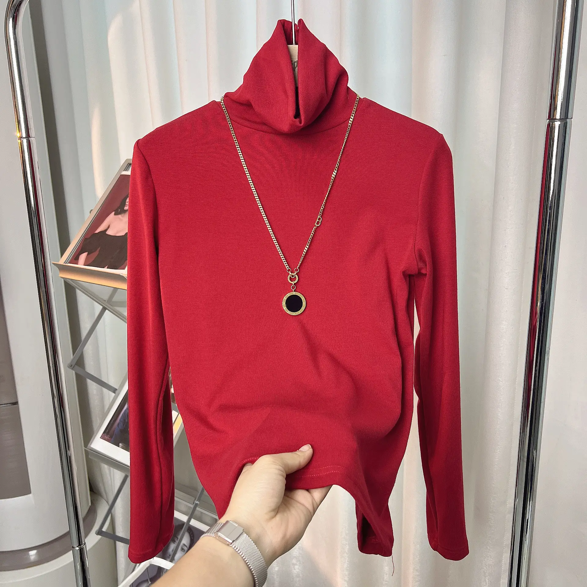 Women's Thickened High Collar Cashmere Shirt Brown - Image 4