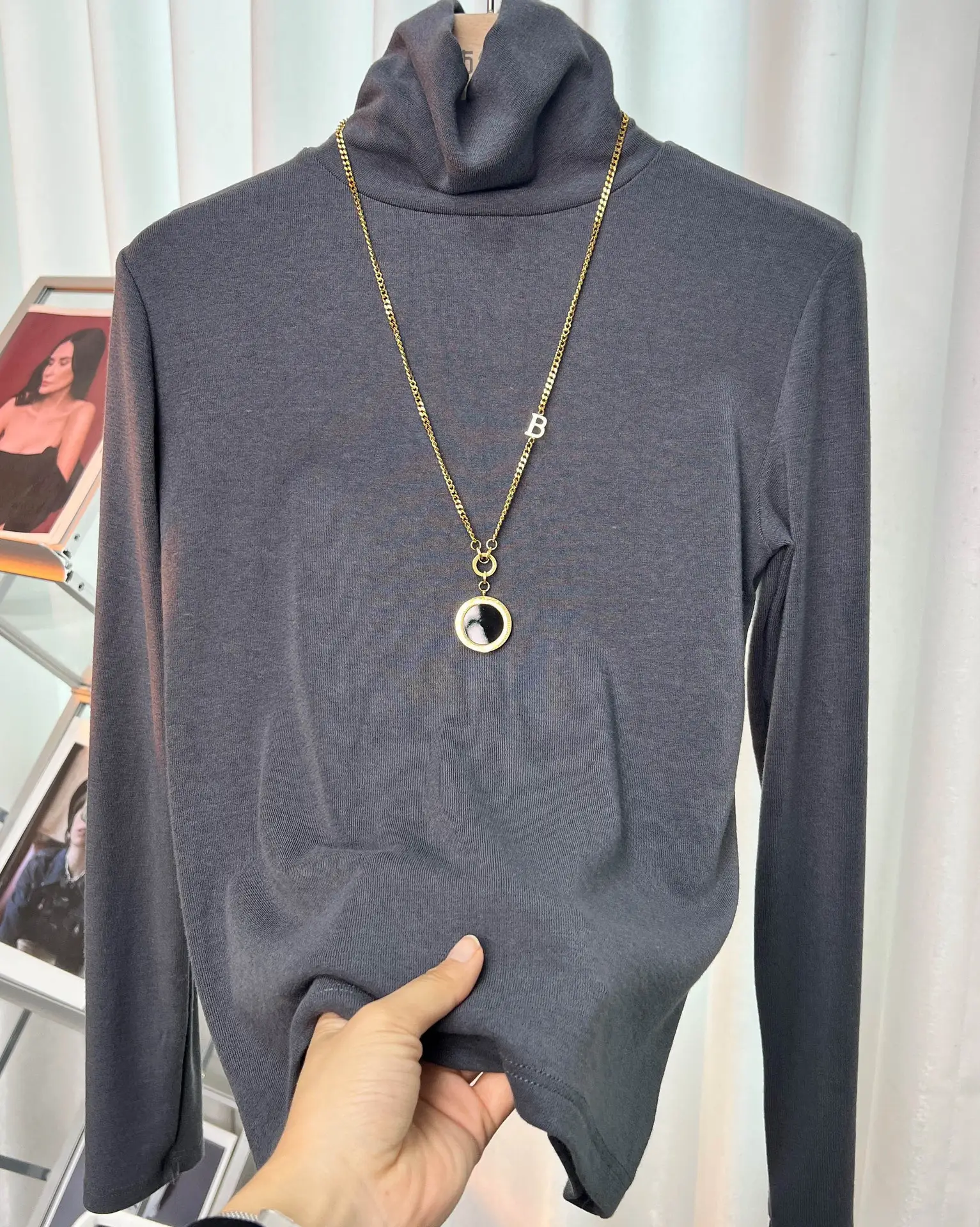 Women's Thickened High Collar Cashmere Shirt Brown - Image 5
